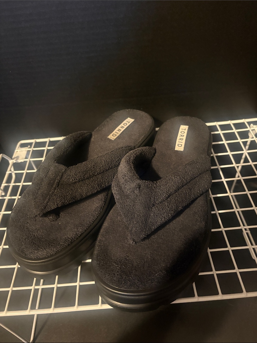 torrid Black Plush Terry Cloth Platform Thong Sandals - Picture 5 of 7